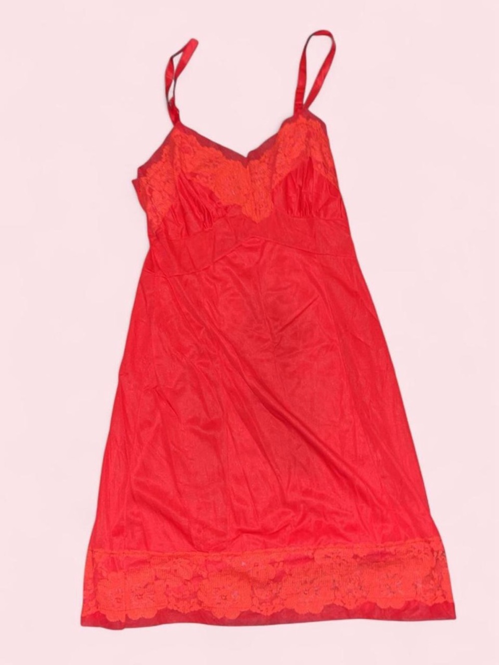 Red Lace-Trim Slip with Adjustable Straps